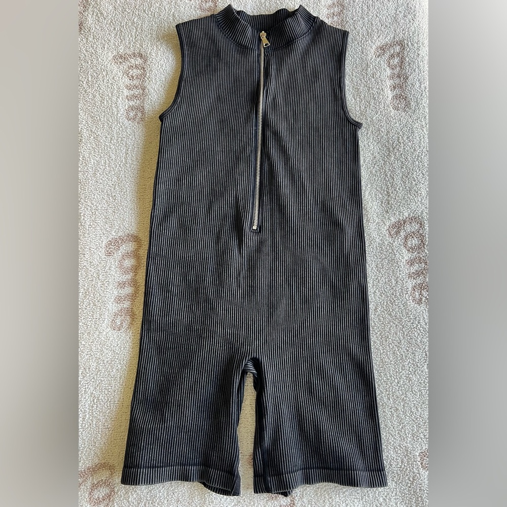 Distressed Black Corduroy Sleeveless Jumpsuit
